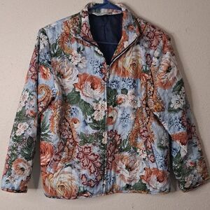 Allison Daley petite quilted zip up floral jacket